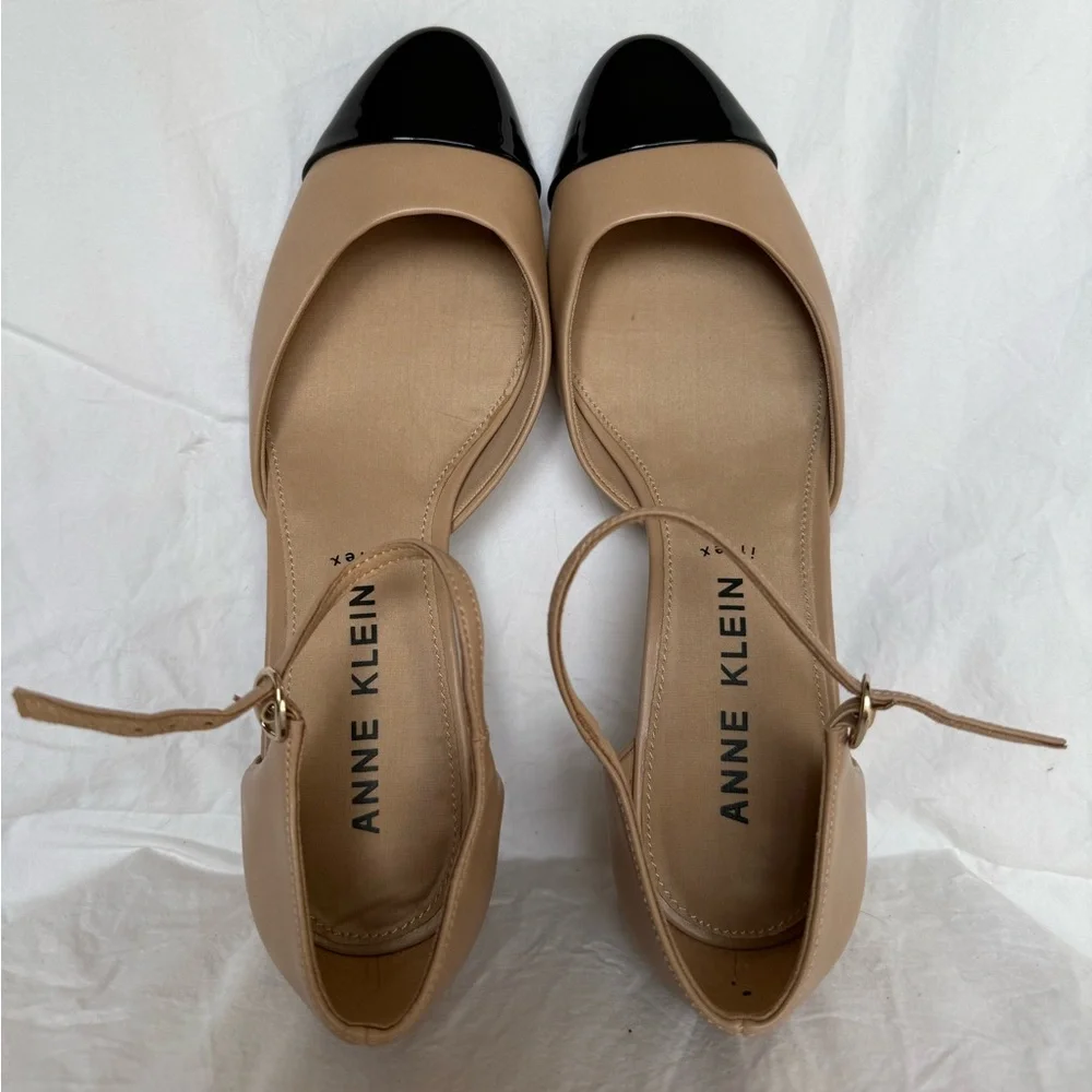 Anne Klein Beige and Black Pearle Block Heel Dress Pumps Size 9 M - Picture 6 of 10